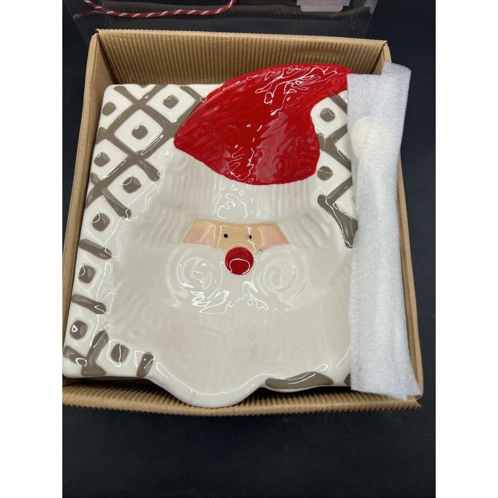 New Mud Pie Christmas Santa Dip Bowl Set Ceramic Face Spoon Gift Box 2015